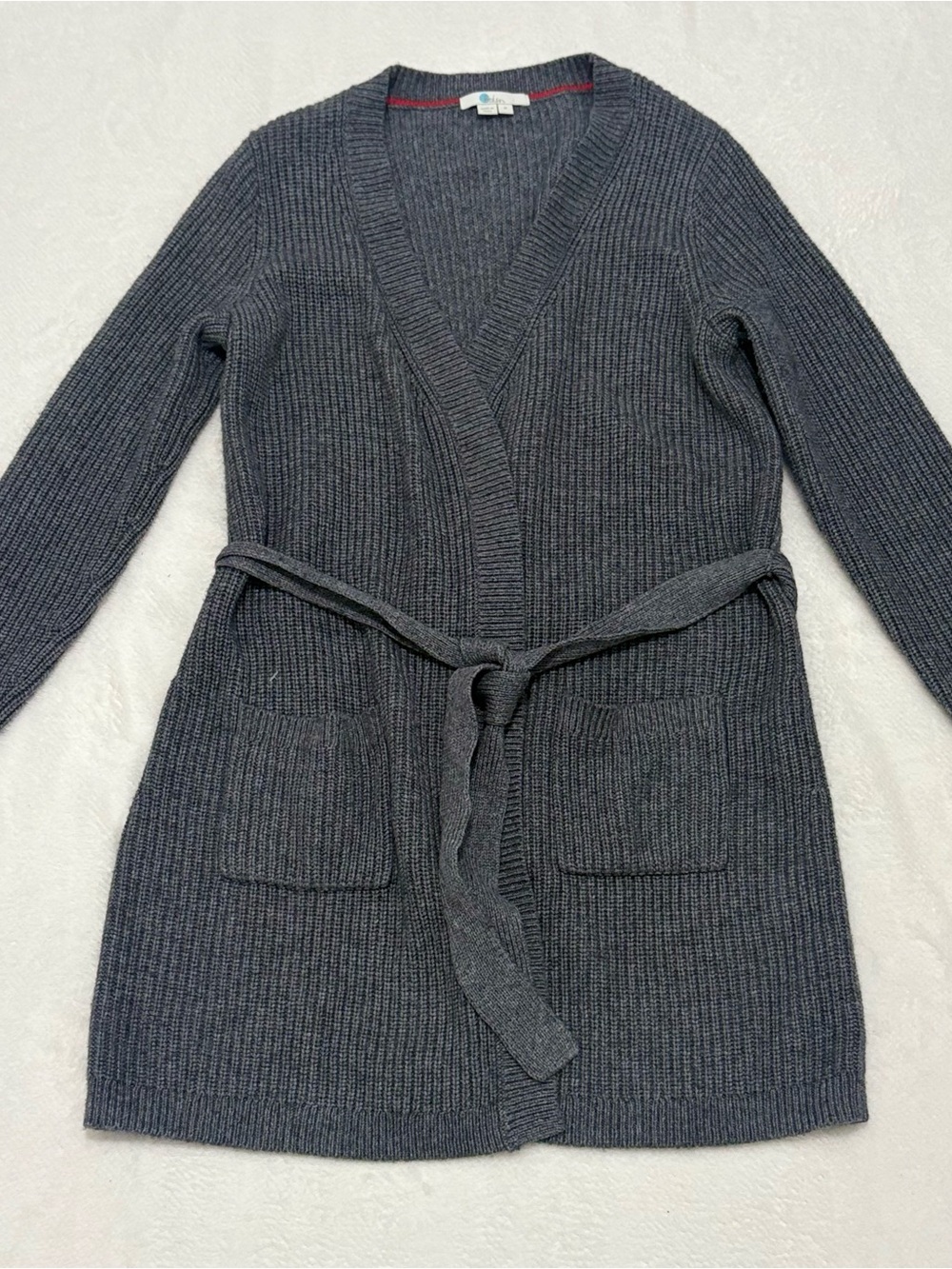 Boden Gray Ribbed Sweater with Red Trim